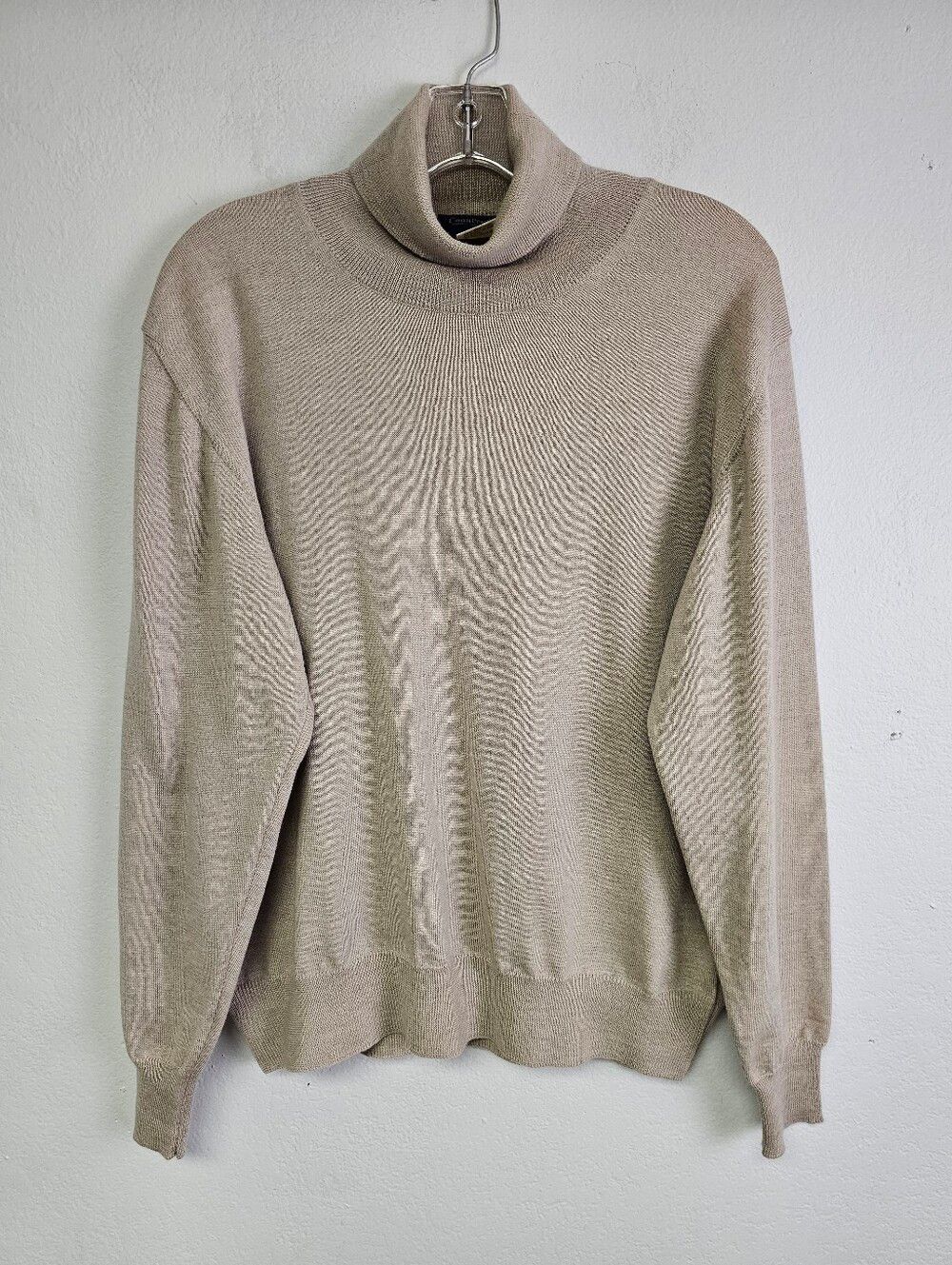 100% Wool Turtleneck Sweater Tan Sz XL Country Shop Made Italy Lagenlook Casual
